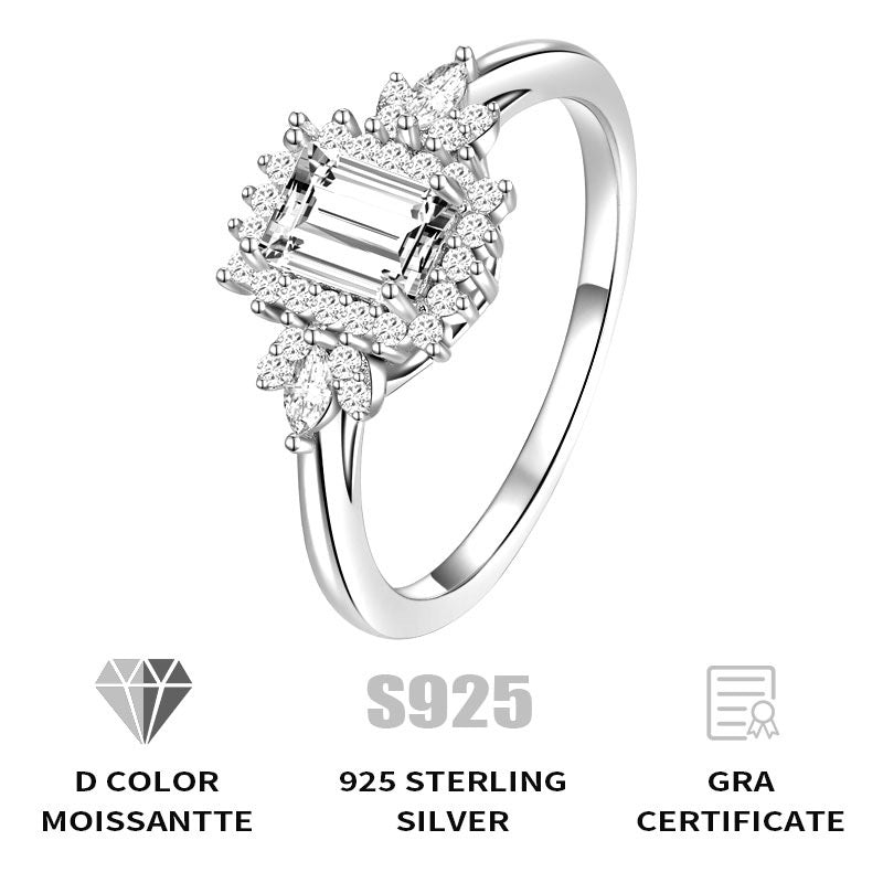 Emerald cut moissanite ring