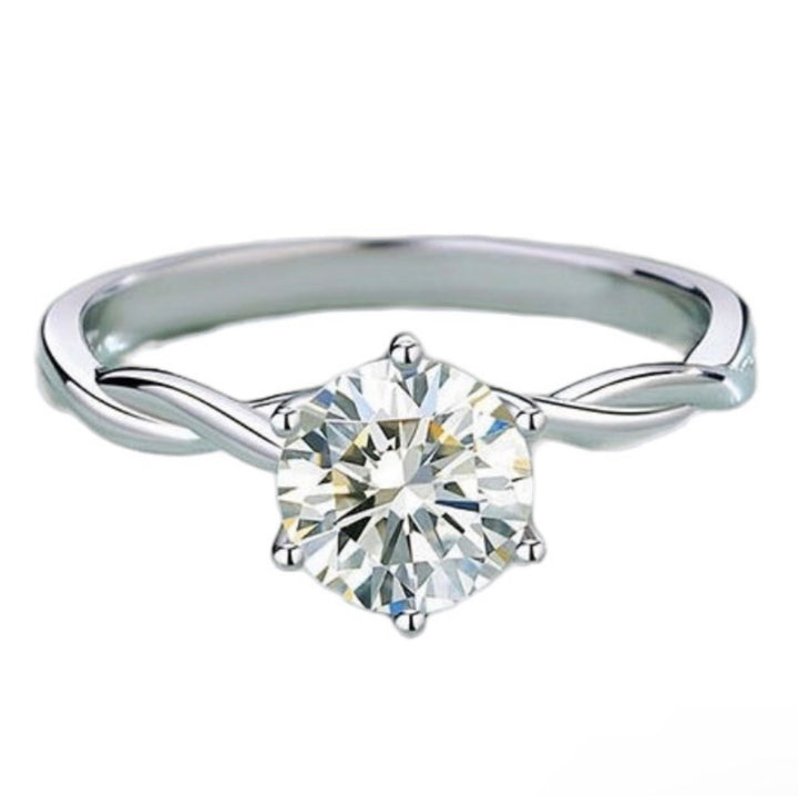 Twisted sterling silver moissanite  engagement ring