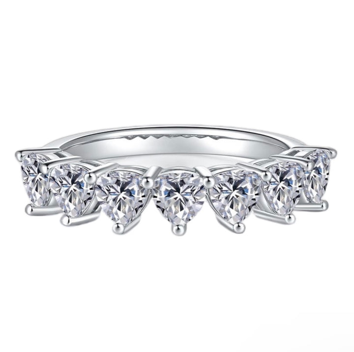 Row of hearts moissanite ring