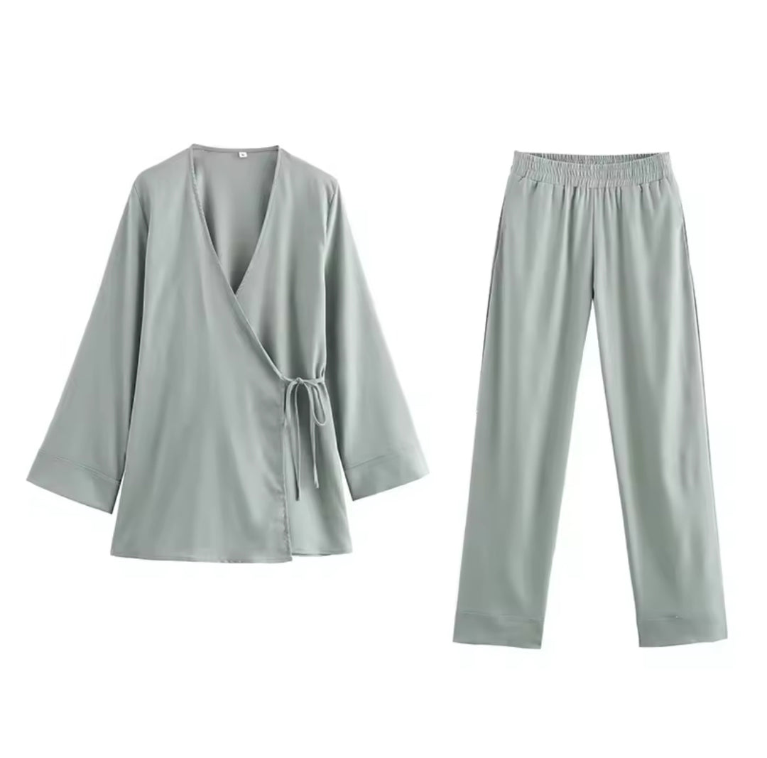 Linen belted kimono co-ord