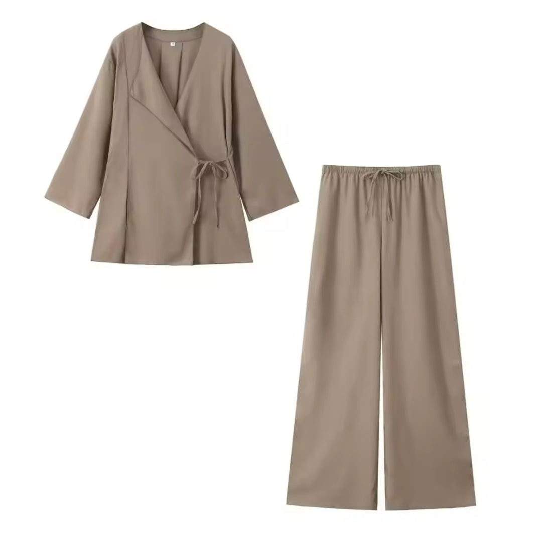 Linen belted kimono co-ord