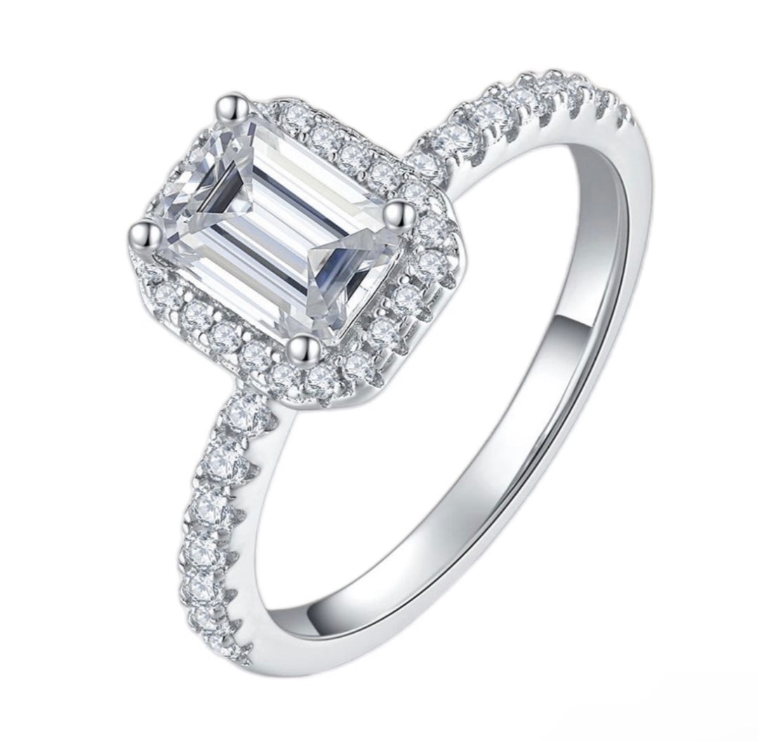 Square emerald cut moissanite ring