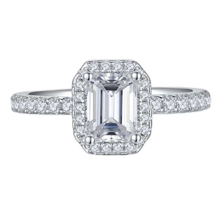 Square emerald cut moissanite ring